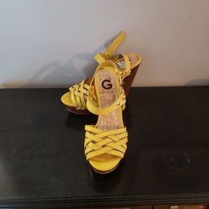yellow platform strappy heel shoes